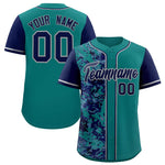 Custom Aqua Navy Split Personalized Graffiti Raglan Sleeve Baseball Jersey | BuyFootballJersey
