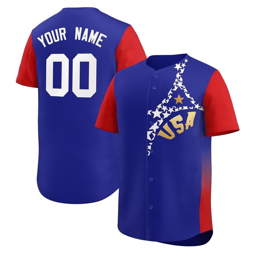 Custom Red Royal Baseball Uniforms Star Graffiti Tournament-Style Star Graphic Fan Jersey | BuyFootballJersey