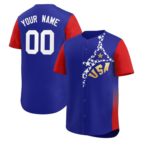 Custom Red Royal Baseball Uniforms Star Graffiti Tournament-Style Star Graphic Fan Jersey | BuyFootballJersey