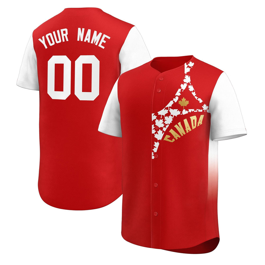 Custom White Red Baseball Jerseys Graffiti Tournament-Style Maple-Leaf Graphic Family Gathering Jersey | BuyFootballJersey