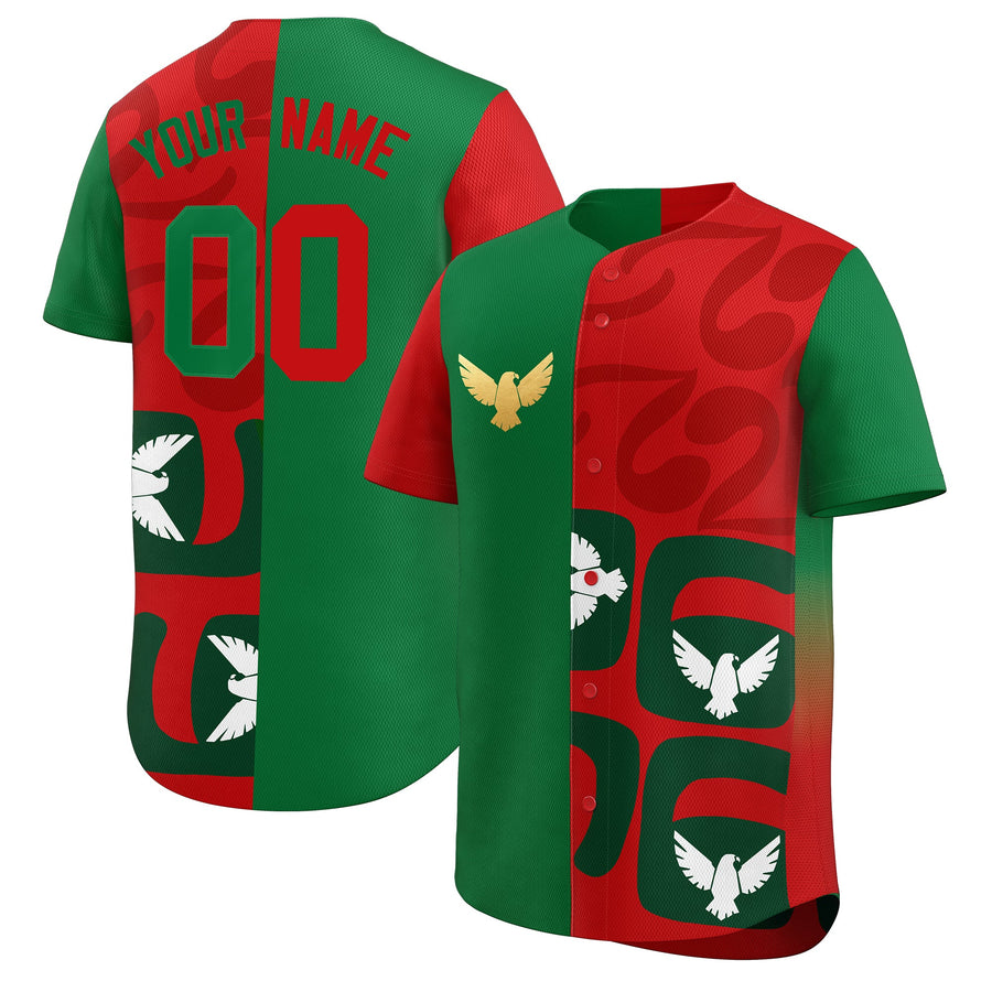 Custom Personalized Red Kelly Green Baseball Jerseys Graffiti Tournament-Style Style Split Eagle Moisture-Wicking Team Jersey | BuyFootballJersey
