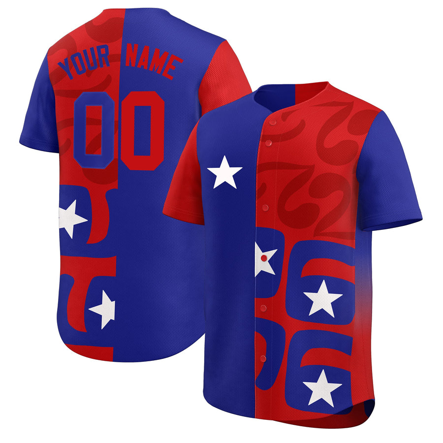 Custom Red Royal Baseball Jerseys Star Graffiti Tournament-Style Style Split Flag Durable | BuyFootballJersey
