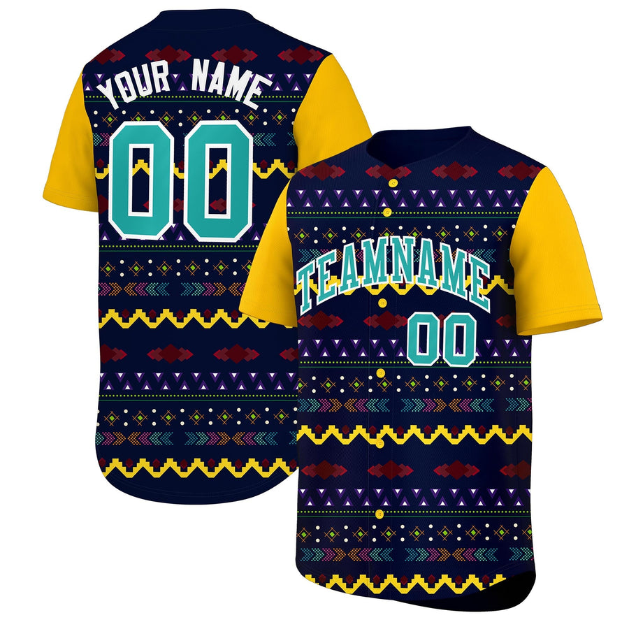 Custom Navy Yellow White Mexican style Lightweight Baseball Jersey | BuyFootballJersey
