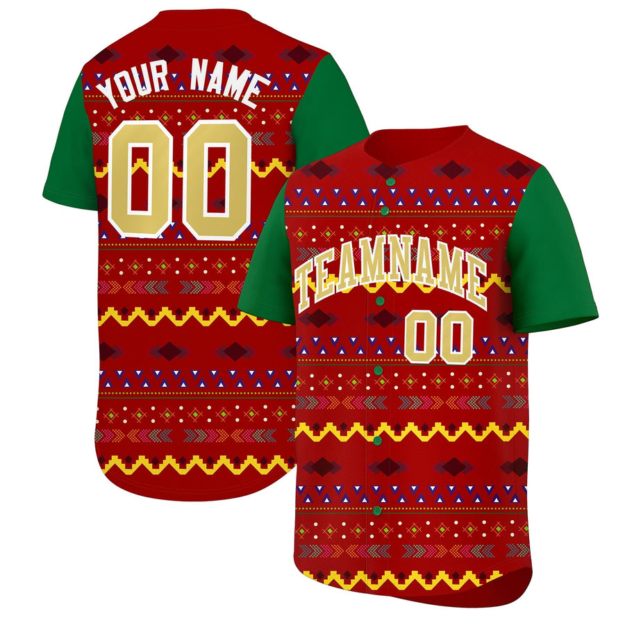 Custom Red Kelly Green White Mexican style Breathable Baseball Jersey | BuyFootballJersey