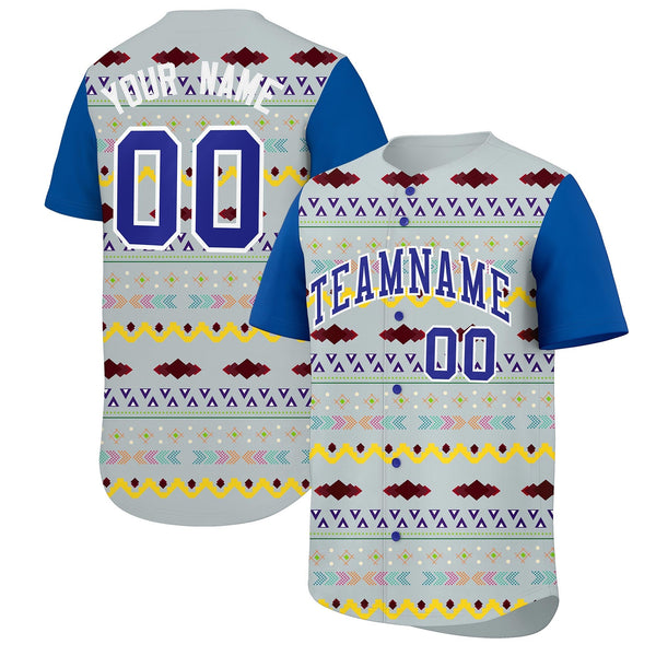 Custom Silver Royal White Mexican style Stretch Fabric Baseball Jersey | BuyFootballJersey
