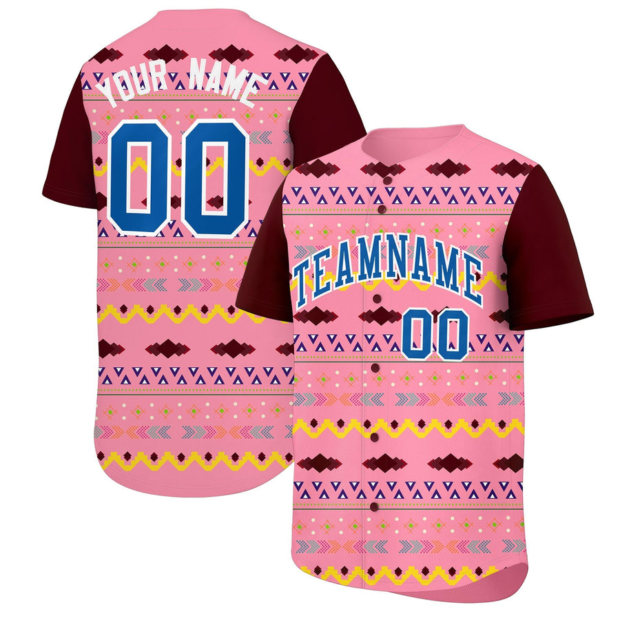 Custom Light Pink Burgundy White Mexican style Breathable Baseball Jersey | BuyFootballJersey