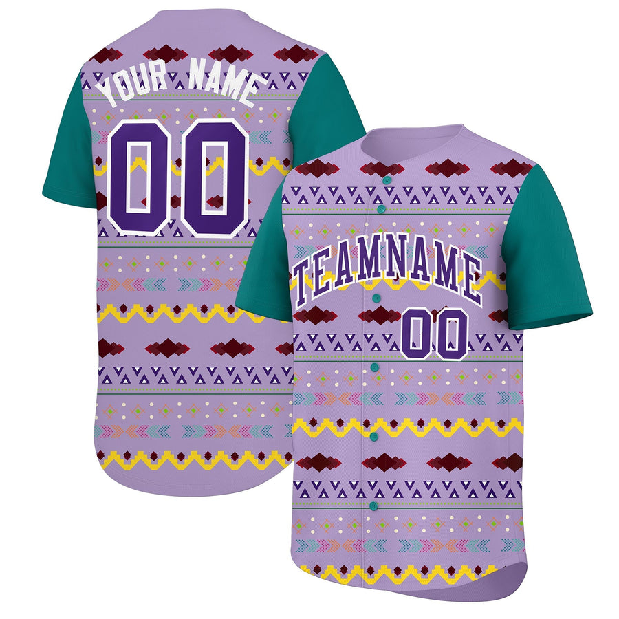 Custom Light Purple Teal White Mexican style Stretch Fabric Baseball Jersey | BuyFootballJersey