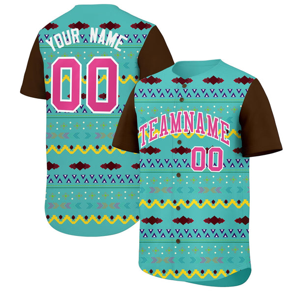 Custom Teal Brown White Mexican style Breathable Baseball Jersey | BuyFootballJersey