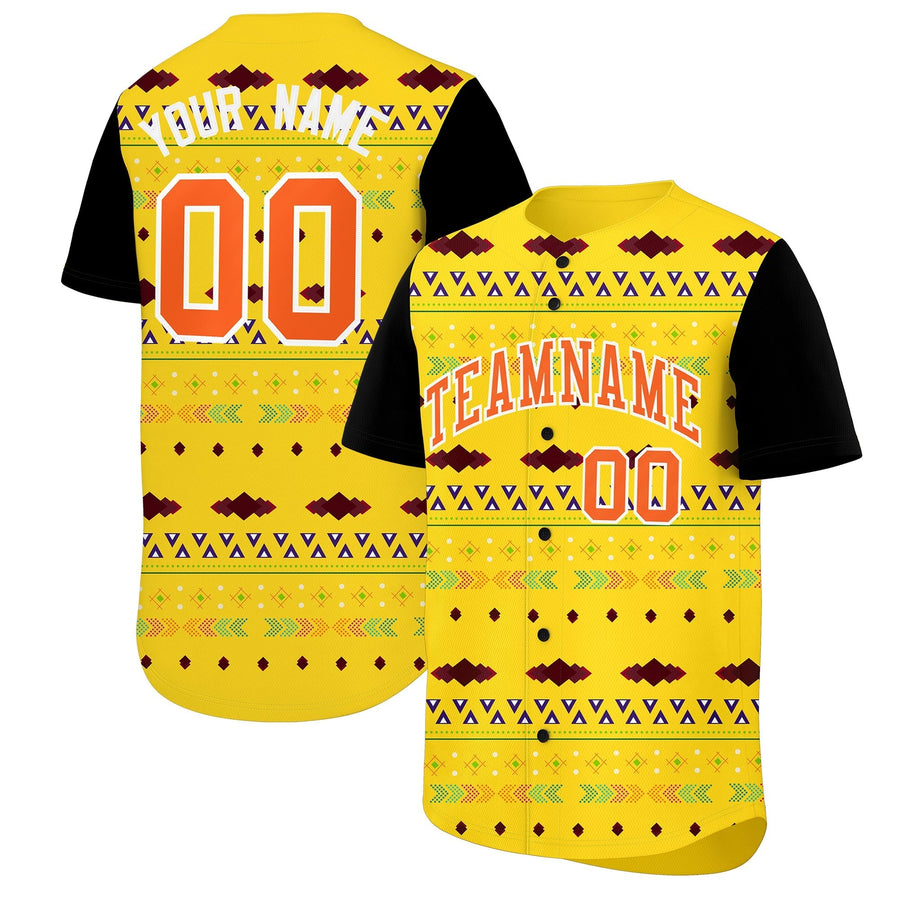 Custom Gold Black White Mexican style Stretch Fabric Baseball Jersey | BuyFootballJersey