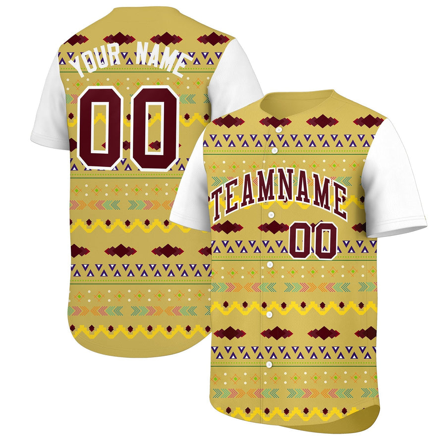 Custom Old Gold White Burgundy Mexican style Stretch Fabric Baseball Jersey | BuyFootballJersey