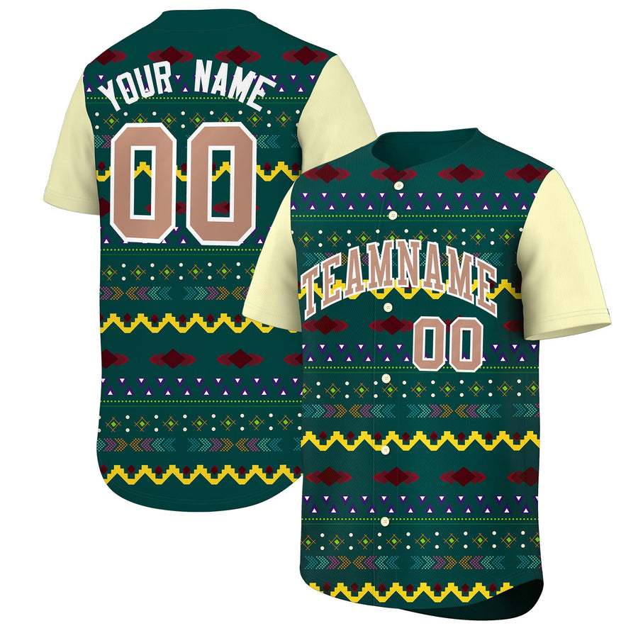 Custom Midnight Green Cream White Mexican style Breathable Baseball Jersey | BuyFootballJersey