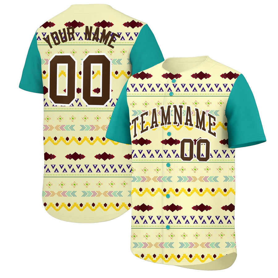 Custom Cream Aqua White Mexican style Stretch Fabric Baseball Jersey | BuyFootballJersey