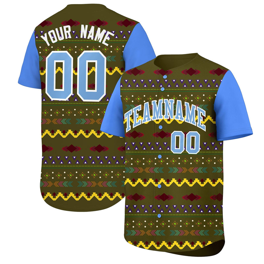 Custom Olive Powder Blue White Mexican style Lightweight Baseball Jersey | BuyFootballJersey