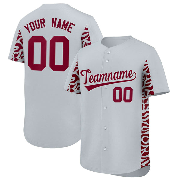 Custom Silver Crimson Personalized Leopard Graffiti Pattern Side Design Baseball Jersey | BuyFootballJersey