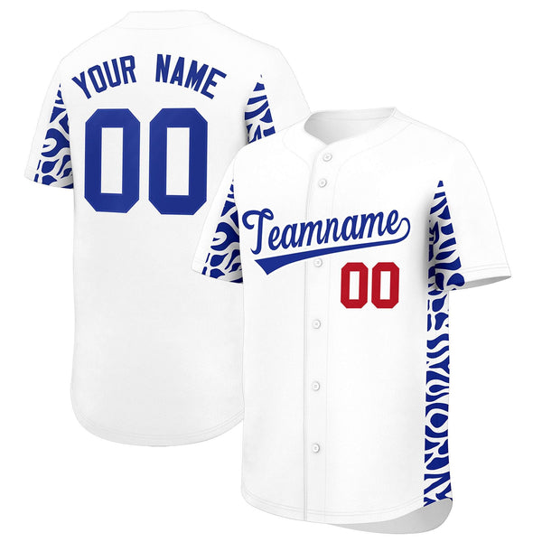 Custom White Royal Personalized Leopard Graffiti Pattern Side Design Baseball Jersey | BuyFootballJersey