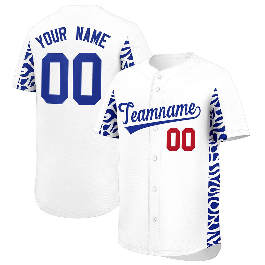 Custom White Royal Personalized Leopard Graffiti Pattern Side Design Baseball Jersey | BuyFootballJersey