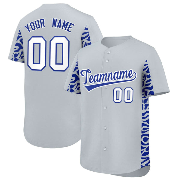Custom Silver Royal Personalized Leopard Graffiti Pattern Side Design Baseball Jersey | BuyFootballJersey