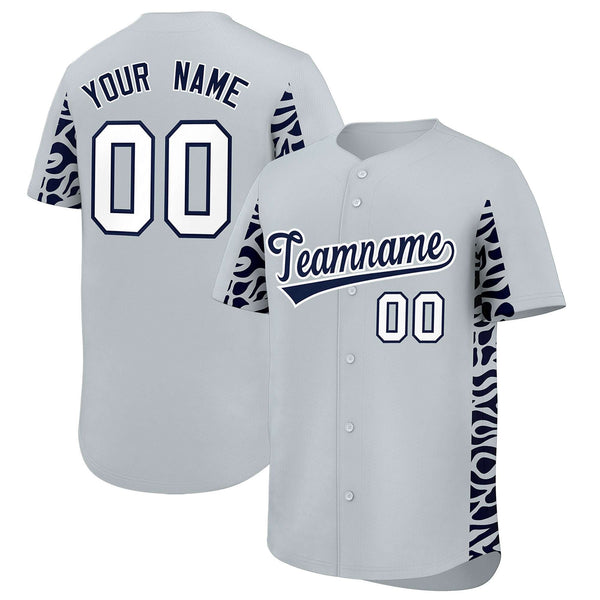 Custom Silver Navy Personalized Leopard Graffiti Pattern Side Design Baseball Jersey | BuyFootballJersey