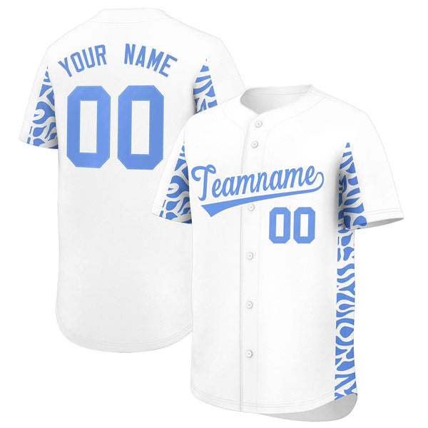 Custom White Powder Blue Personalized Leopard Graffiti Pattern Side Design Baseball Jersey | BuyFootballJersey