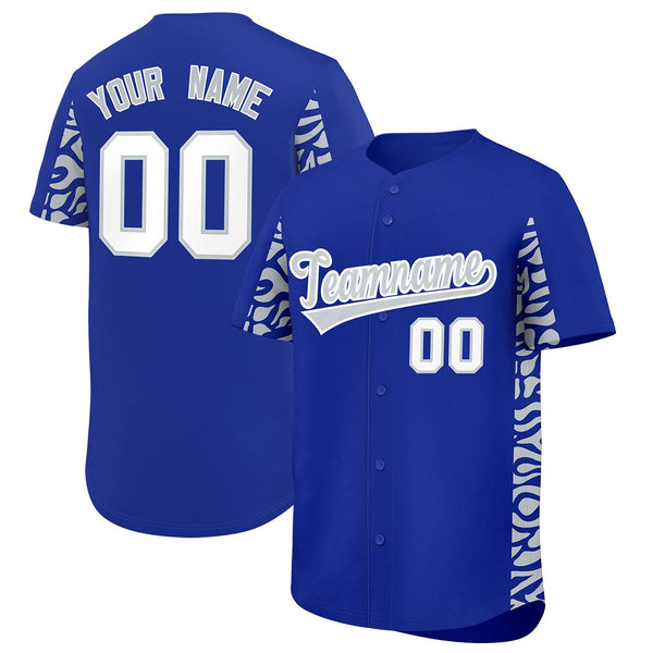 Custom Royal Silver Personalized Leopard Graffiti Pattern Side Design Baseball Jersey | BuyFootballJersey
