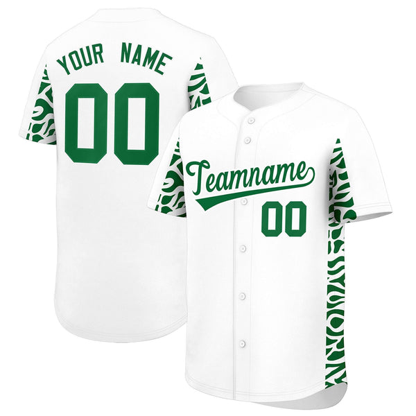 Custom White Kelly Green Personalized Leopard Graffiti Pattern Side Design Baseball Jersey | BuyFootballJersey