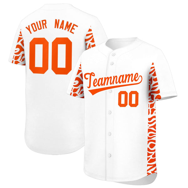 Custom White Orange Personalized Leopard Graffiti Pattern Side Design Baseball Jersey | BuyFootballJersey