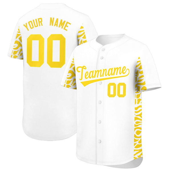Custom White Gold Personalized Leopard Graffiti Pattern Side Design Baseball Jersey | BuyFootballJersey