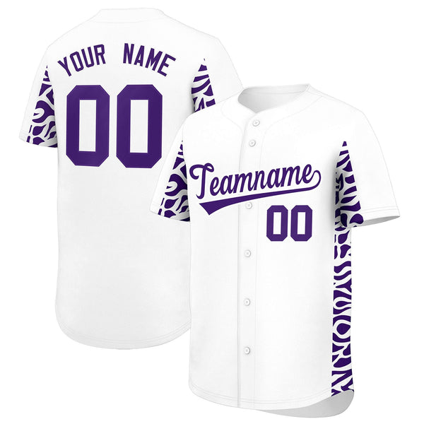 Custom White Purple Personalized Leopard Graffiti Pattern Side Design Baseball Jersey | BuyFootballJersey