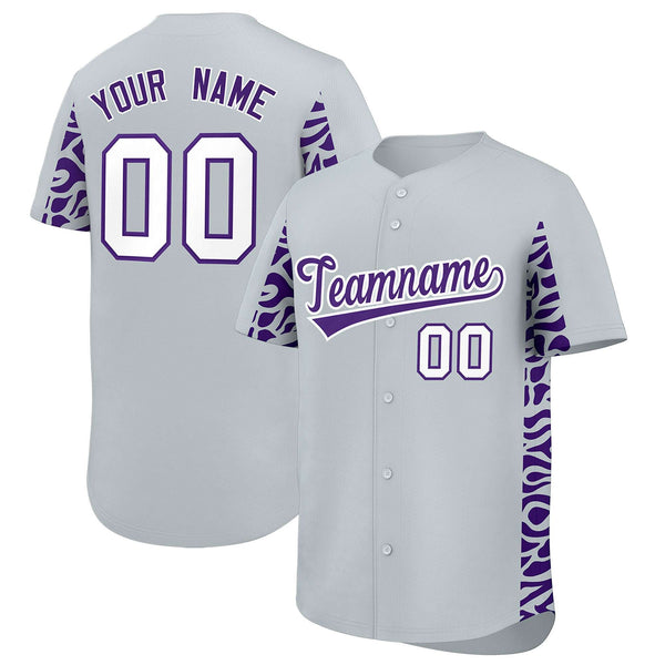 Custom Silver Purple Personalized Leopard Graffiti Pattern Side Design Baseball Jersey | BuyFootballJersey