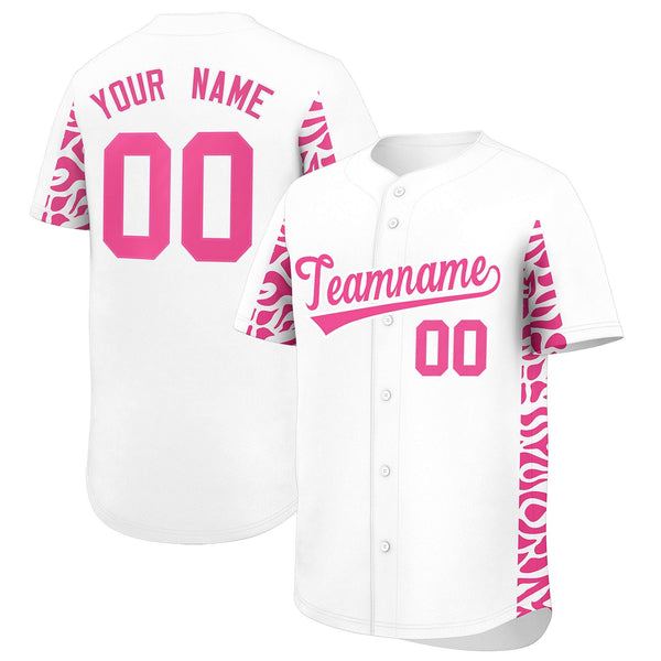 Custom White Pink Personalized Leopard Graffiti Pattern Side Design Baseball Jersey | BuyFootballJersey