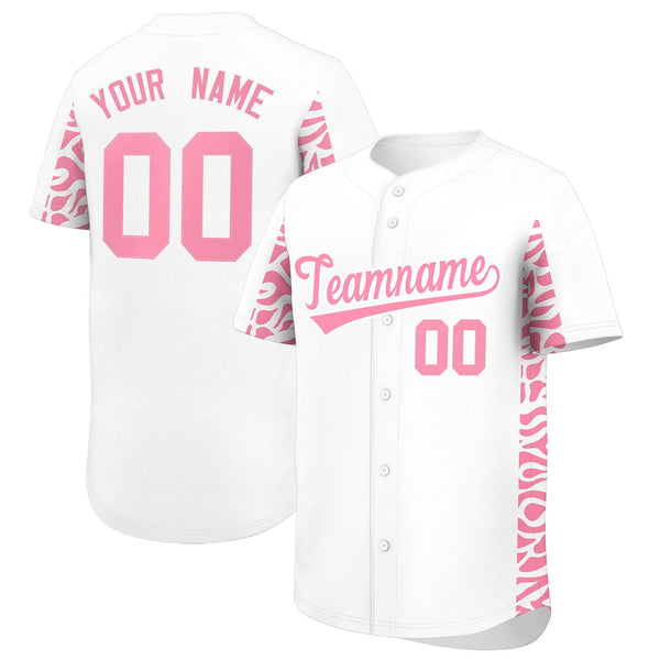 Custom White Light Pink Personalized Leopard Graffiti Pattern Side Design Baseball Jersey | BuyFootballJersey