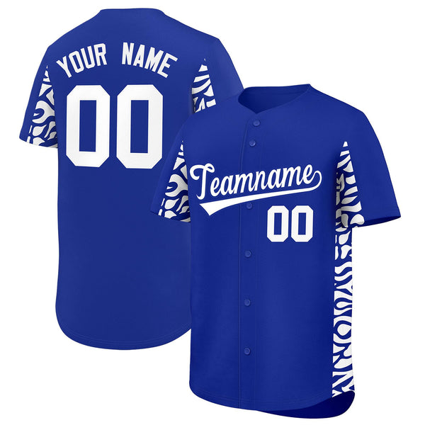 Custom Royal White Personalized Leopard Graffiti Pattern Side Design Baseball Jersey | BuyFootballJersey