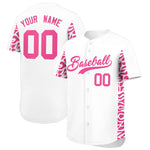 Custom White Pink Personalized Leopard Graffiti Pattern Side Design Baseball Jersey | BuyFootballJersey