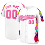 Custom White Graffiti Pattern Personalized Multicolored Flames Print Baseball Jersey | BuyFootballJersey