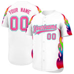 Custom White Graffiti Pattern Personalized Multicolored Flames Print Baseball Jersey | BuyFootballJersey
