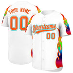 Custom White Graffiti Pattern Personalized Multicolored Flames Print Baseball Jersey | BuyFootballJersey