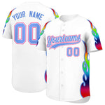 Custom White Graffiti Pattern Personalized Multicolored Flames Print Baseball Jersey | BuyFootballJersey