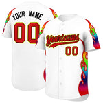 Custom White Graffiti Pattern Personalized Multicolored Flames Print Baseball Jersey | BuyFootballJersey