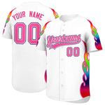 Custom White Graffiti Pattern Personalized Multicolored Flames Print Baseball Jersey | BuyFootballJersey