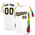 Custom White Graffiti Pattern Personalized Multicolored Flames Print Baseball Jersey | BuyFootballJersey