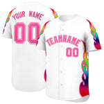 Custom White Graffiti Pattern Personalized Multicolored Flames Print Baseball Jersey | BuyFootballJersey
