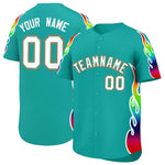 Custom Aqua Graffiti Pattern Personalized Multicolored Flames Print Baseball Jersey | BuyFootballJersey