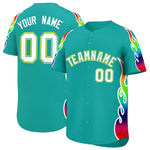 Custom Aqua Graffiti Pattern Personalized Multicolored Flames Print Baseball Jersey | BuyFootballJersey