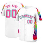 Custom White Graffiti Pattern Personalized Multicolored Flames Print Baseball Jersey | BuyFootballJersey