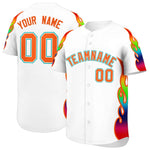 Custom White Graffiti Pattern Personalized Multicolored Flames Print Baseball Jersey | BuyFootballJersey