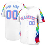 Custom White Graffiti Pattern Personalized Multicolored Flames Print Baseball Jersey | BuyFootballJersey