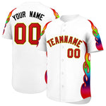 Custom White Graffiti Pattern Personalized Multicolored Flames Print Baseball Jersey | BuyFootballJersey