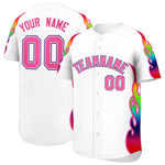 Custom White Graffiti Pattern Personalized Multicolored Flames Print Baseball Jersey | BuyFootballJersey