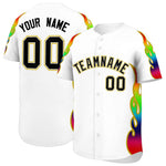 Custom White Graffiti Pattern Personalized Multicolored Flames Print Baseball Jersey | BuyFootballJersey