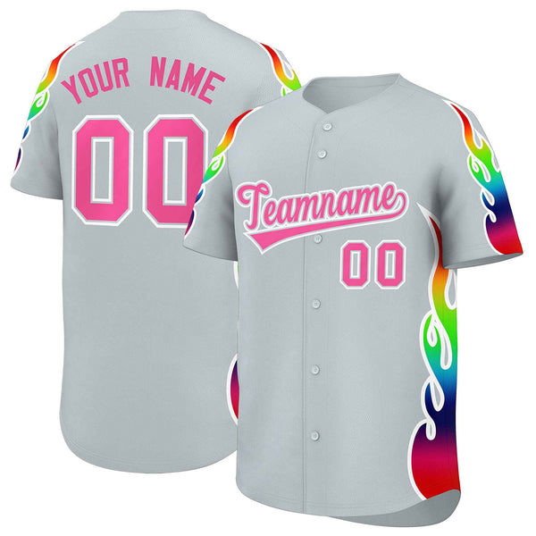 Custom Silver Graffiti Pattern Personalized Multicolored Flames Print Baseball Jersey | BuyFootballJersey
